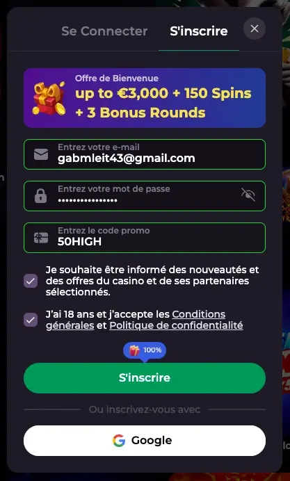 Rockyspin Casino : inscription et création de compte en France