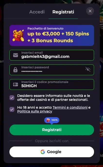 Registrazione a Rockyspin Casino in Italia